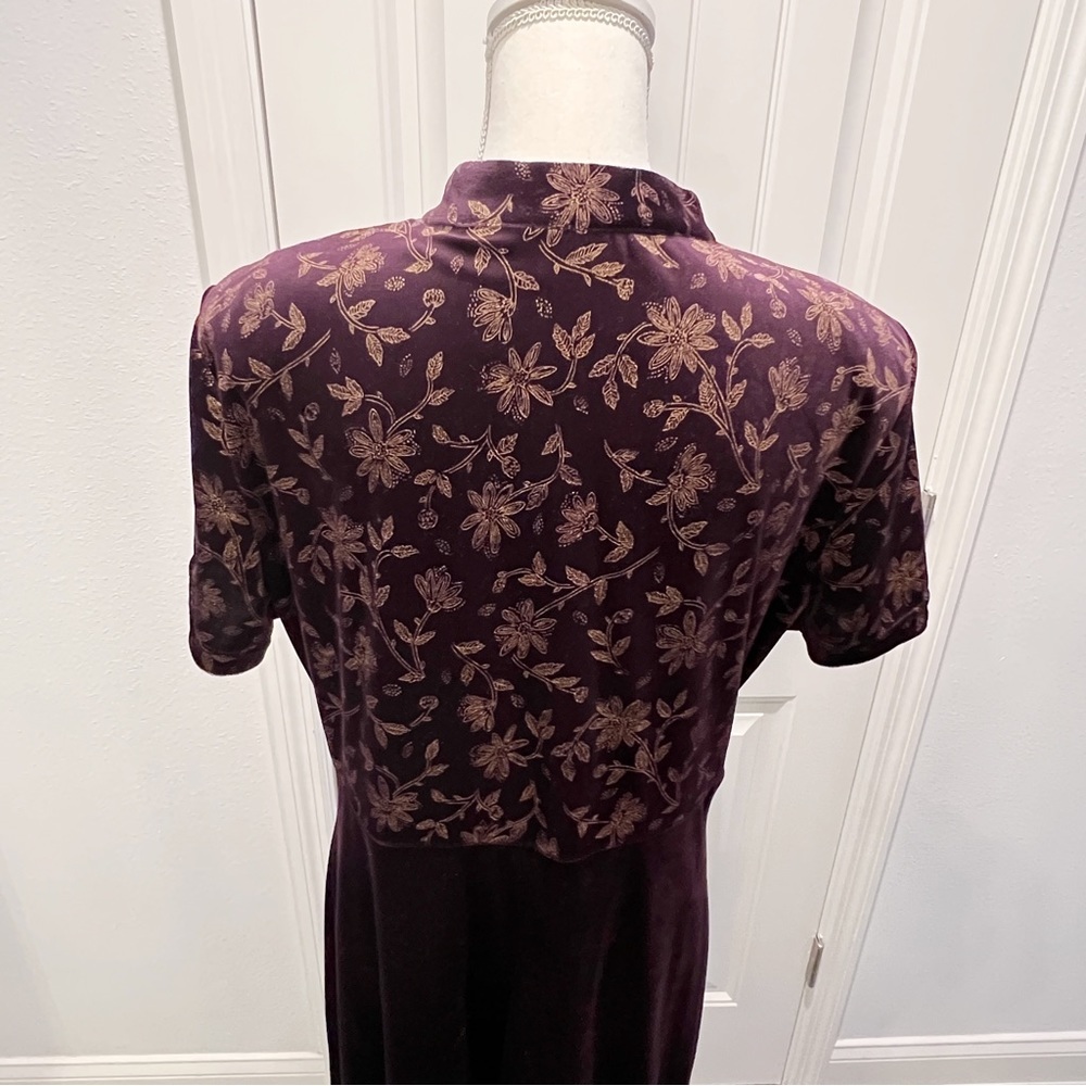 Caroline Wells Women's 16 Maxi Velour Dress Purple Gold Floral Holiday Party - Picture 7 of 11